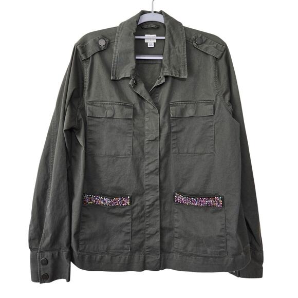 A NEW DAY Military Army Green Utility Jacket Colorful Beaded Gorpcore XXL - Picture 4 of 16